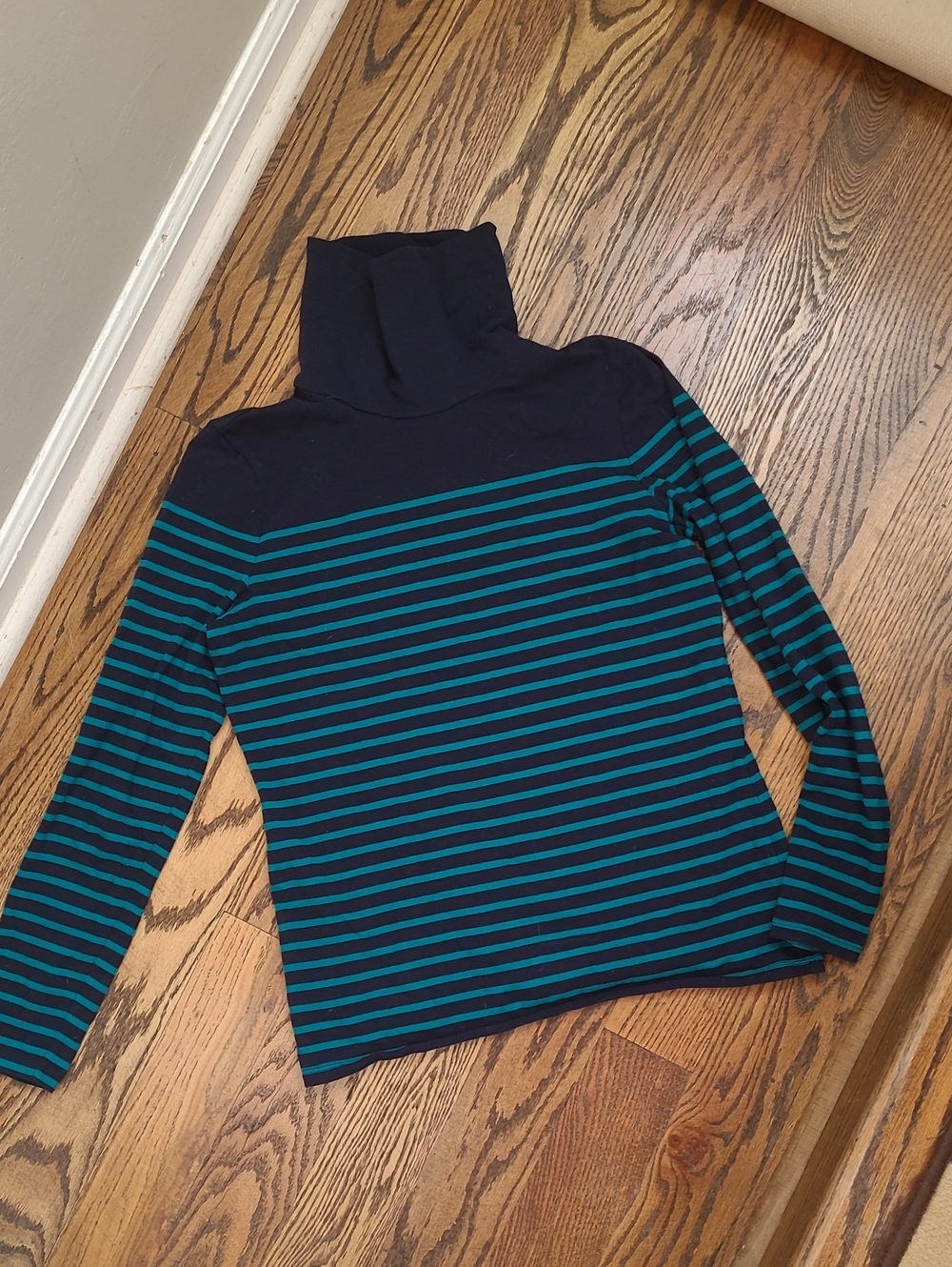 Talbots Navy and Teal Striped Turtleneck Top Size Small